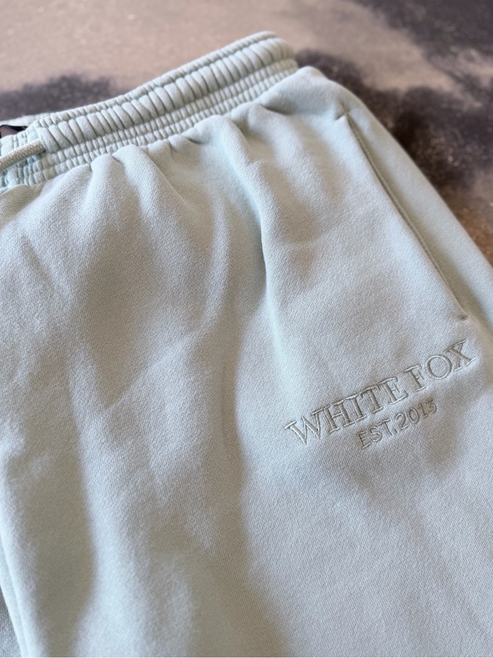 White Fox Sage Green Joggers Sweatpants Medium Embroidered Logo